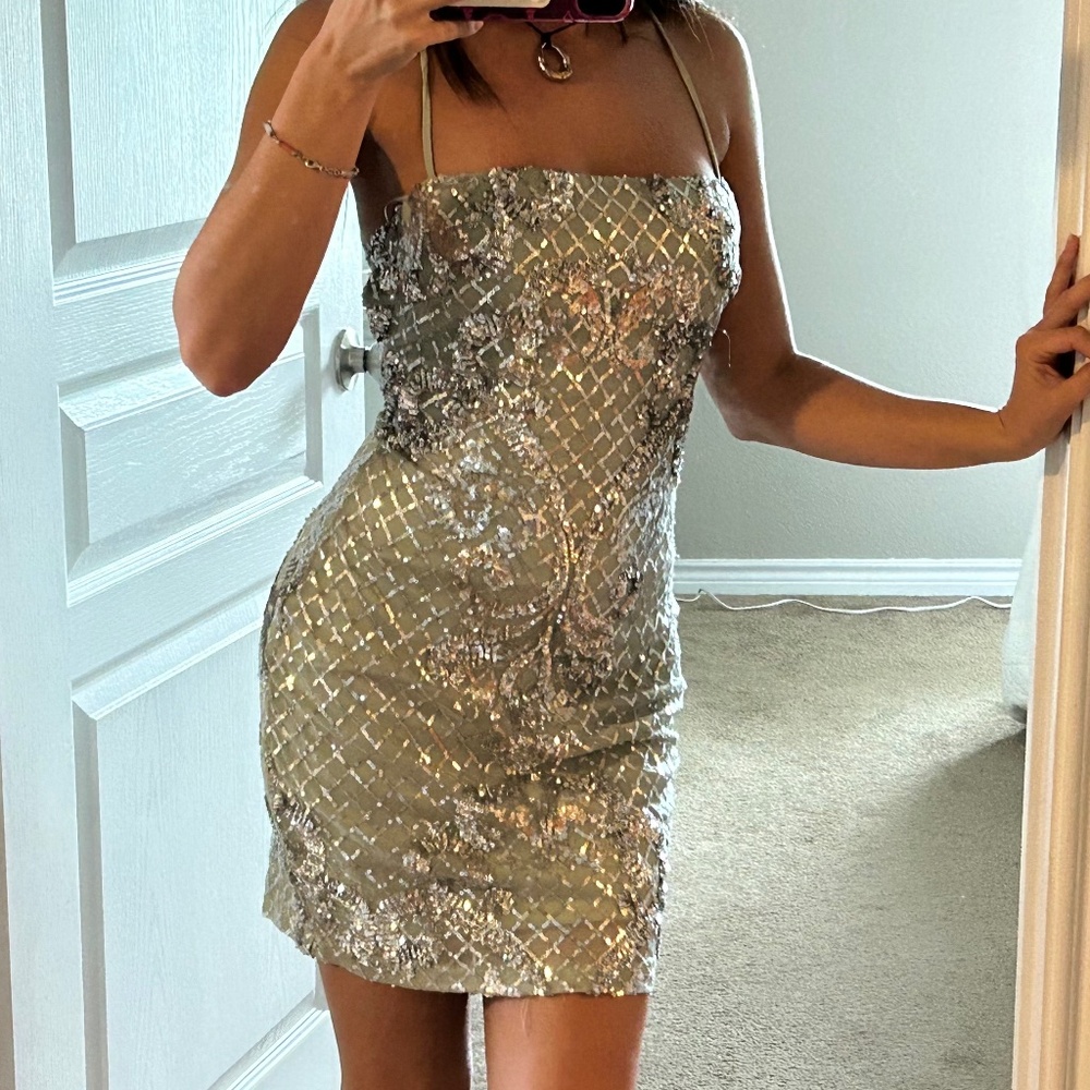 Strappy back Mint Sequin dress